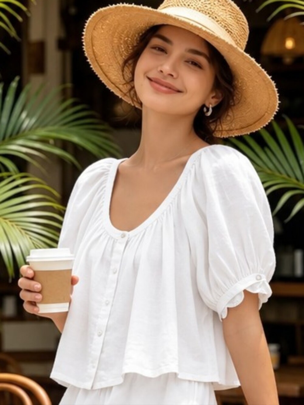 Tuckernuck Linen Cream Blouse Size L